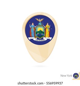 Map pointer with flag of New York. Orange abstract map icon. Vector Illustration.