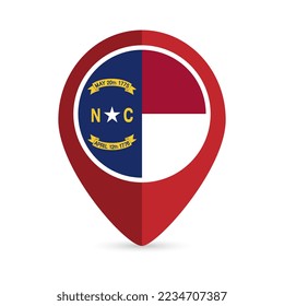 Map pointer with flag North Carolina state. Vector illustration.