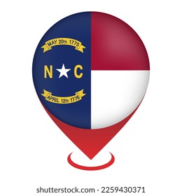 Map pointer with flag North Carolina state. Vector illustration.