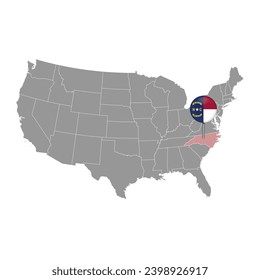 Map pointer with flag of North Carolina. Vector illustration.