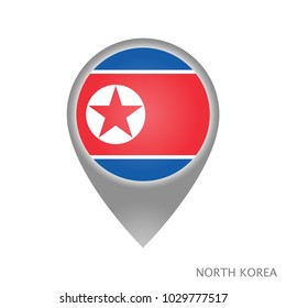Map pointer with flag of North Korea. Gray abstract map icon. Vector Illustration.
