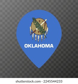 Map pointer with flag Oklahoma state. Vector illustration.