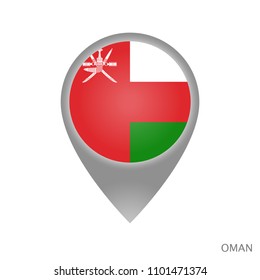 Map pointer with flag of Oman. Gray abstract map icon. Vector Illustration.