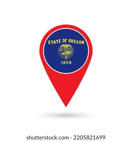 Map pointer with flag of Oregon. Vector illustration.