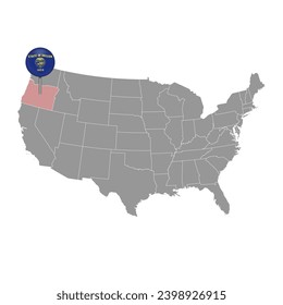 Map pointer with flag of Oregon. Vector illustration.