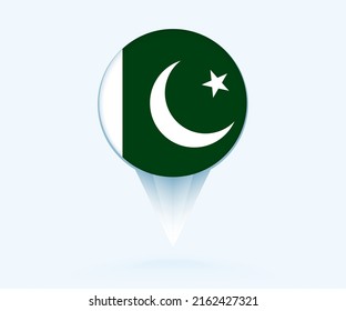 Map pointer with flag of Pakistan. Vector flag sign on blue background.