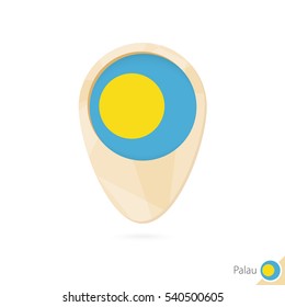 Map pointer with flag of Palau. Orange abstract map icon. Vector Illustration.