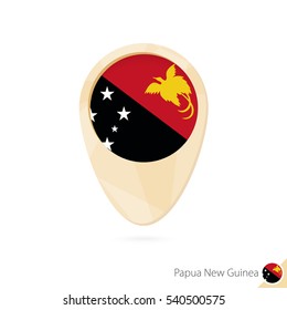 Map pointer with flag of Papua New Guinea. Orange abstract map icon. Vector Illustration.