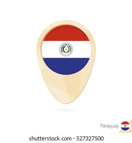Map pointer with flag of Paraguay. Orange abstract map icon. Vector Illustration.