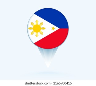 Map pointer with flag of Philippines. Vector flag sign on blue background.