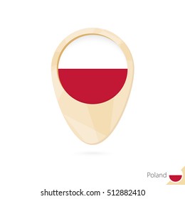 Map pointer with flag of Poland. Orange abstract map icon. Vector Illustration.