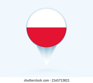 Map pointer with flag of Poland. Vector flag sign on blue background.