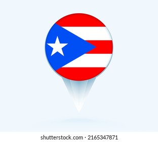 Map pointer with flag of Puerto Rico. Vector flag sign on blue background.