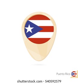 Map pointer with flag of Puerto Rico. Orange abstract map icon. Vector Illustration.
