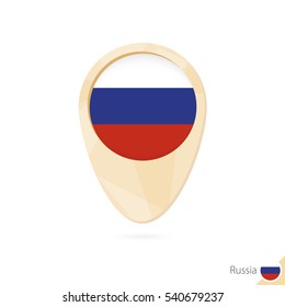 Map pointer with flag of Russia. Orange abstract map icon. Vector Illustration.