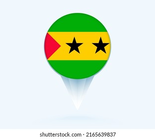 Map pointer with flag of Sao Tome and Principe. Vector flag sign on blue background.