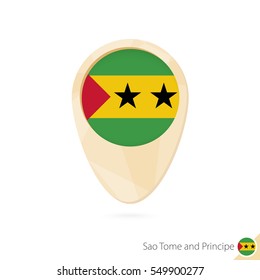 Map pointer with flag of Sao Tome and Principe. Orange abstract map icon. Vector Illustration.