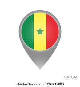 Map pointer with flag of Senegal. Gray abstract map icon. Vector Illustration.