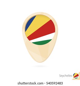 Map pointer with flag of Seychelles. Orange abstract map icon. Vector Illustration.