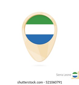 Map pointer with flag of Sierra Leone. Orange abstract map icon. Vector Illustration.