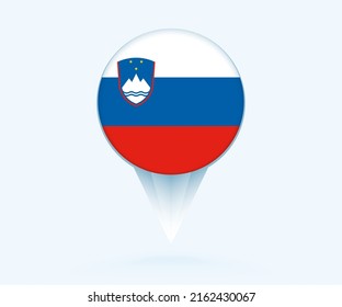Map pointer with flag of Slovenia. Vector flag sign on blue background.