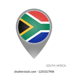 Map pointer with flag of South Africa. Gray abstract map icon. Vector Illustration.