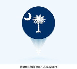 Map pointer with flag of South Carolina. Vector flag sign on blue background.
