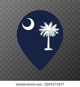 Map pointer with flag South Carolina state. Vector illustration.