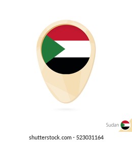 Map pointer with flag of Sudan. Orange abstract map icon. Vector Illustration.