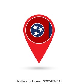 Map pointer with flag of Tennessee. Vector illustration.