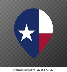 Map pointer with flag Texas state. Vector illustration.