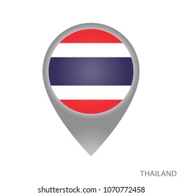 Map pointer with flag of Thailand. Gray abstract map icon. Vector Illustration.