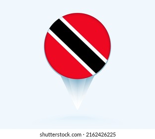 Map pointer with flag of Trinidad and Tobago. Vector flag sign on blue background.