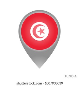 Map pointer with flag of Tunisia. Gray abstract map icon. Vector Illustration.