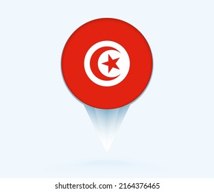 Map pointer with flag of Tunisia. Vector flag sign on blue background.
