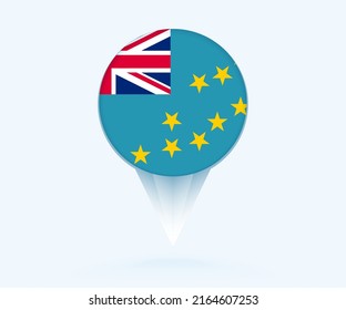 Map pointer with flag of Tuvalu. Vector flag sign on blue background.