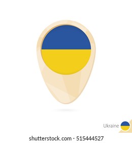 Map pointer with flag of Ukraine. Orange abstract map icon. Vector Illustration.