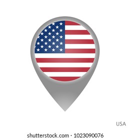 Map pointer with flag of USA. Gray abstract map icon. Vector Illustration.