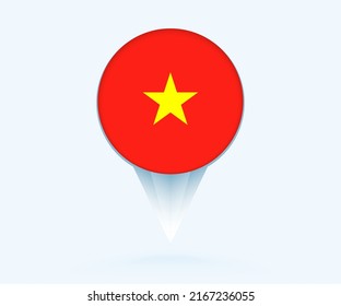 Map pointer with flag of Vietnam. Vector flag sign on blue background.