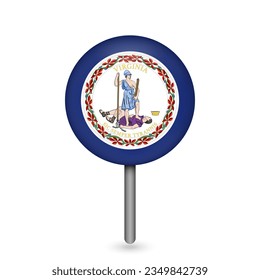 Map pointer with flag of Virginia. Vector illustration.