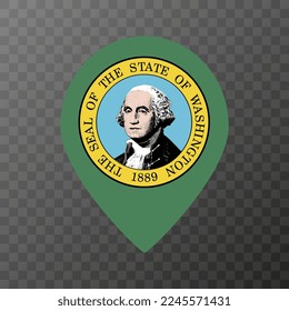 Map pointer with flag Washington state. Vector illustration.