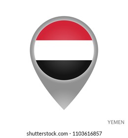 Map pointer with flag of Yemen. Gray abstract map icon. Vector Illustration.
