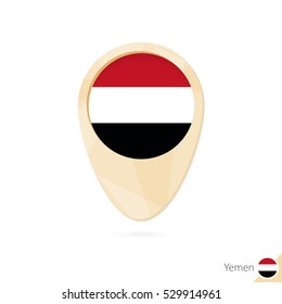 Map pointer with flag of Yemen. Orange abstract map icon. Vector Illustration.