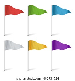 Map Pointer Flags Vector. Flag Collection Isolated. Concept Of Route, Landmark, Adventure Illustration. Location Flags
