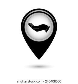 Map pointer with flat of the hand icon