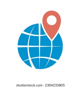 map pointer flat icon, location destination pin on globe