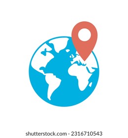 map pointer flat icon, location destination pin on globe