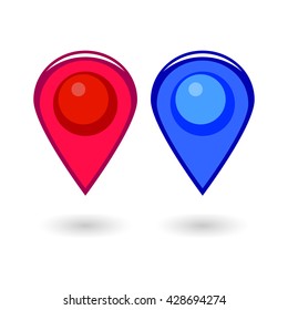 Map pointer flat icon. Map pin sign location web design icon. Red and blue element isolated on white background. Vector illustration EPS 10.