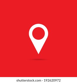 Map pointer flat single icon on red background - Vector