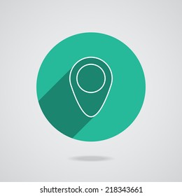 Map pointer flat single white icon. Long shadow. Vector illustration EPS10